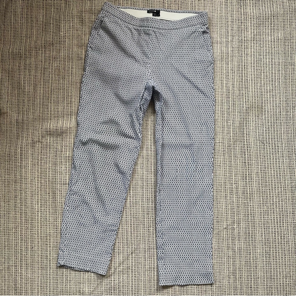 Bylyse Womens Blue and White Patterned Ankle Length Trousers Size 2